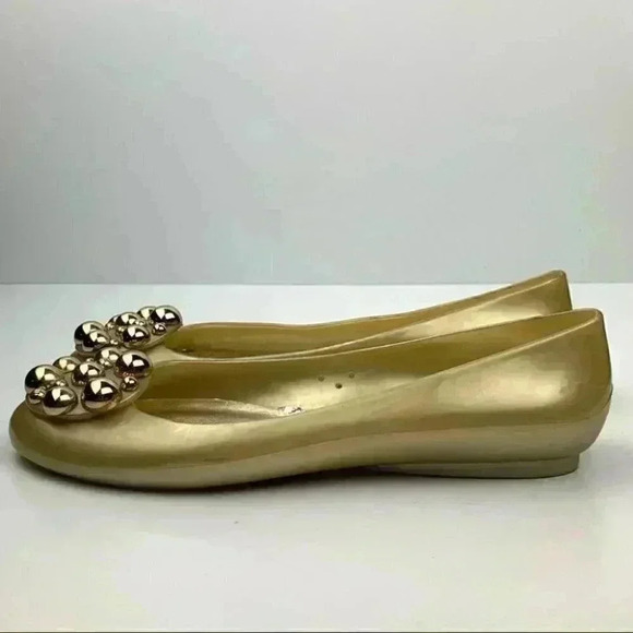 Stuart Weitzman womens ballet flats size 7 gold jelly Pearl balletcore beach - Picture 5 of 13